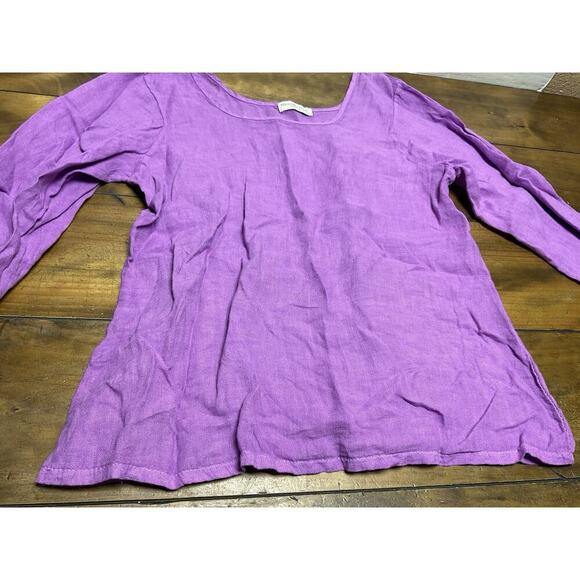 Terzo Millennio Size L Linen Tunic Top Italy Purple 3/4 Sleeve Made In Italy - Picture 3 of 8